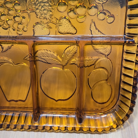 INDIANA GLASS AMBER DEPRESSION DIVIDED RELISH TRAY FRUIT PLATTER - Picture 8 of 16